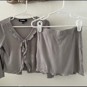 grey cardigan & skirt set. Worn once